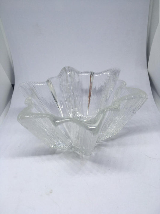 Vintage clear glass 6 point starburst tealight holder Winter decor candle holder