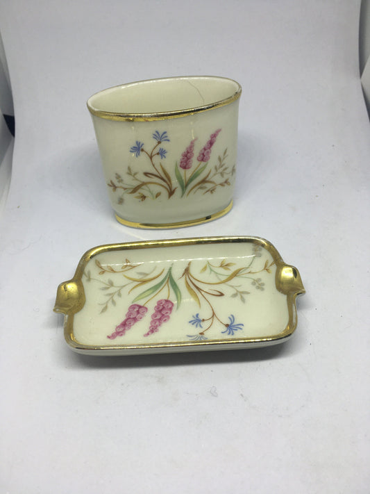 Vintage bone china ashtray and match holder. Marked Eschenbach Bavaria Germany