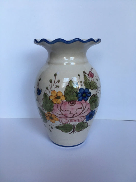 Flower vase Beautiful Alcobaca Portugal Pottery. Hand painted floral vase.