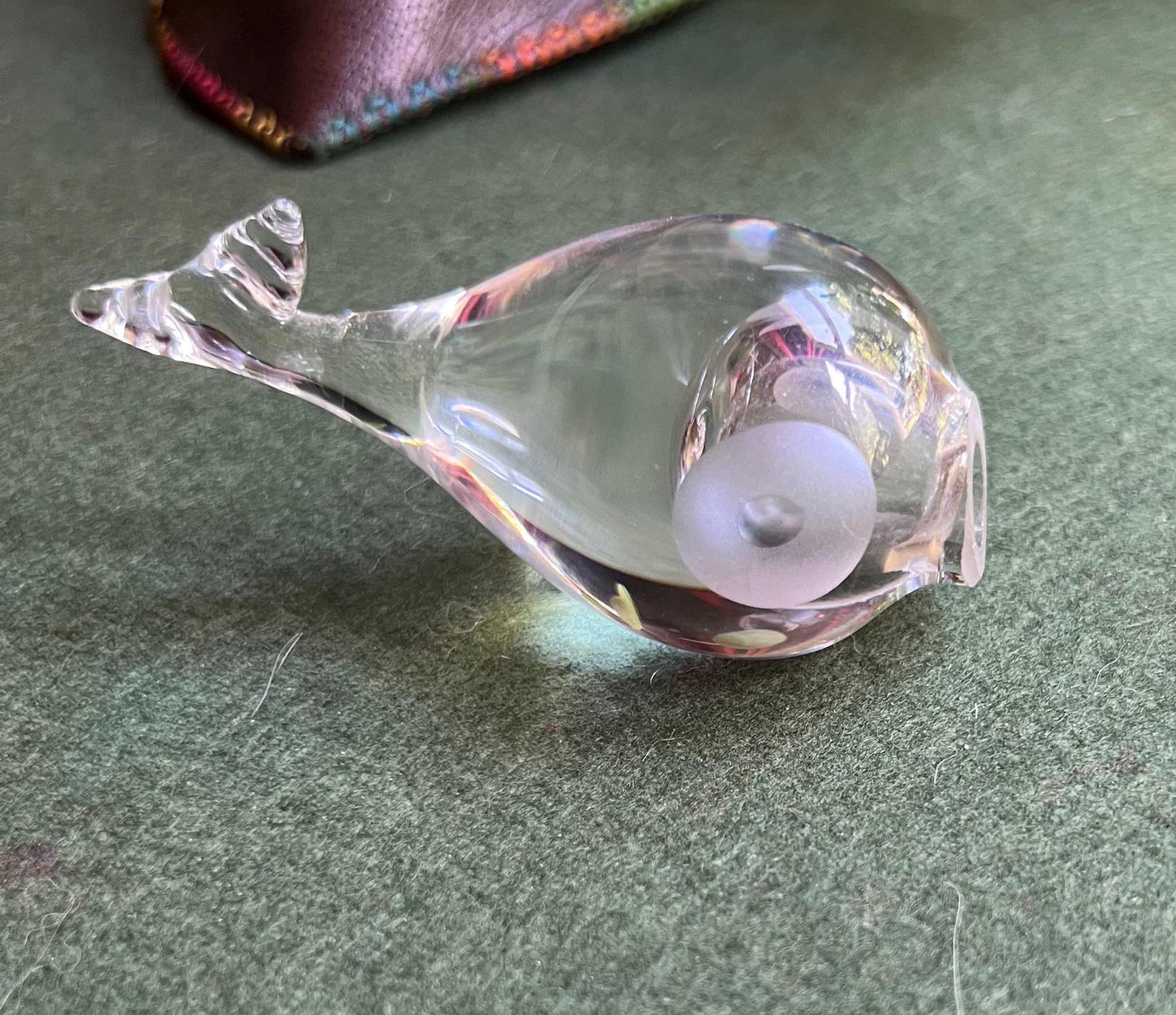 Hadeland Norway Whale Puffer fish Clear Lead Crystal paperweight figurine.