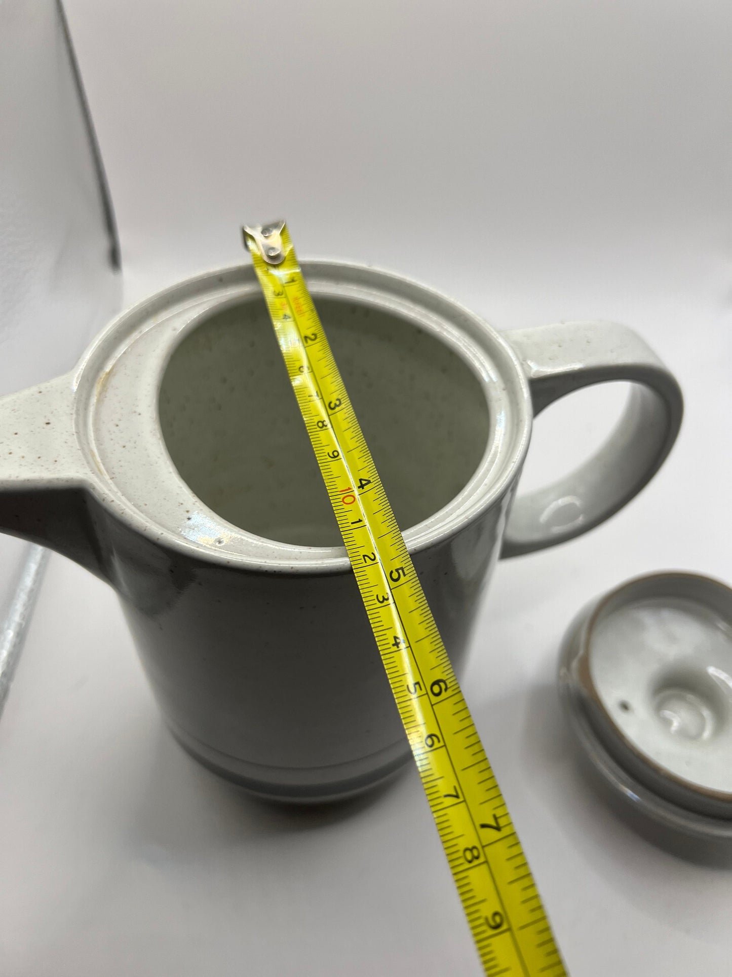 Midwinter Stoneware Coffee pot. Brown stripe on cream grey glaze.