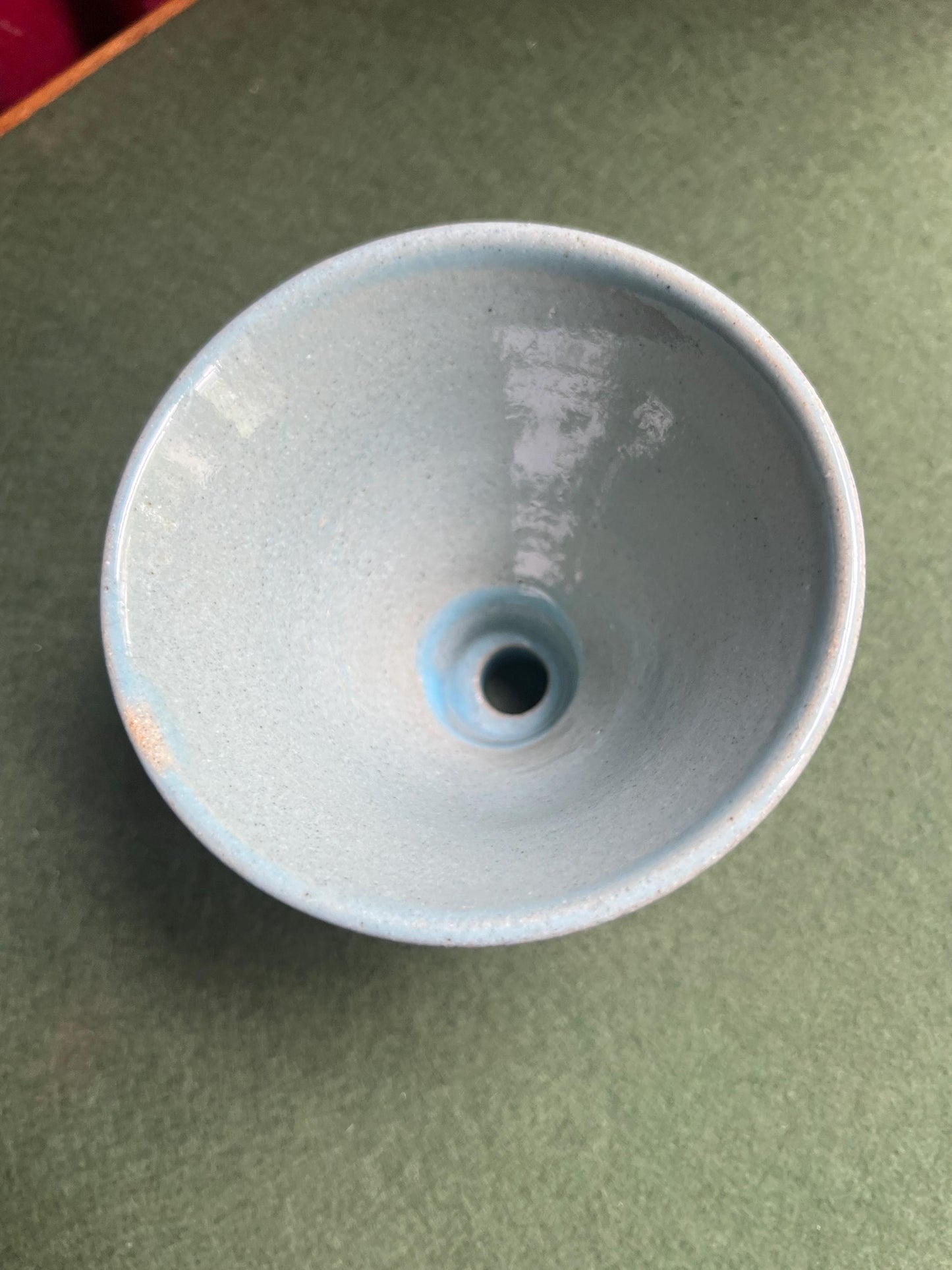Studio pottery coffee filter holder. Blue grey glaze hand thrown ceramic pour over coffee dripper.  Stamped miczka.
