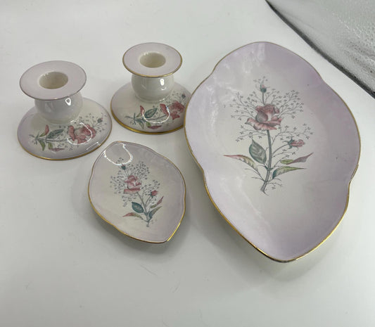 Carlton ware dressing table set Art Deco Lilac ceramic floral decor