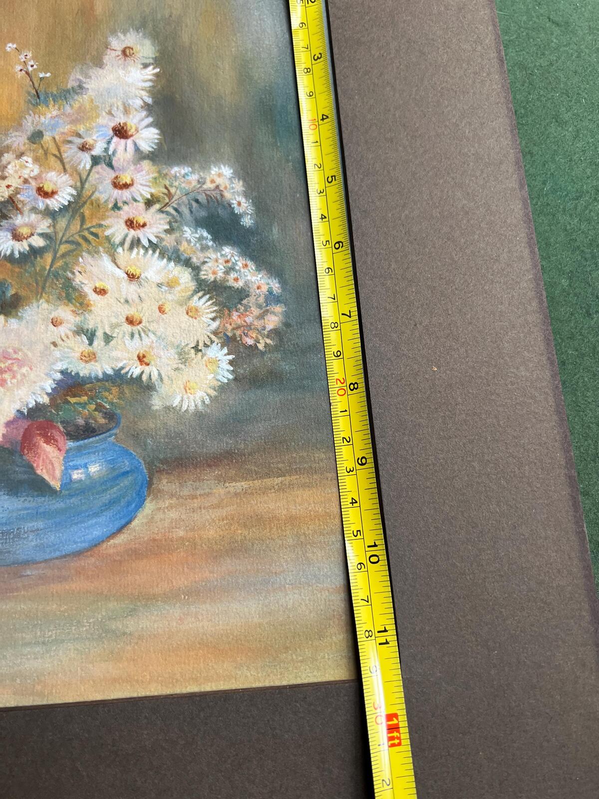 Original 1930s painting Daisies in a blue bowl. Gallery wall decor.