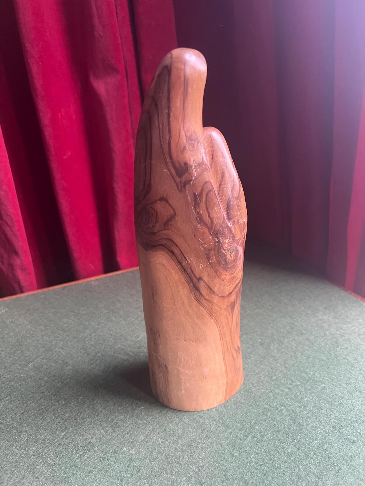 Vintage statue of the Holy Family. Abstract Joseph, Mary, baby Jesus. Hand-carved olive wood. Holy Land carving.