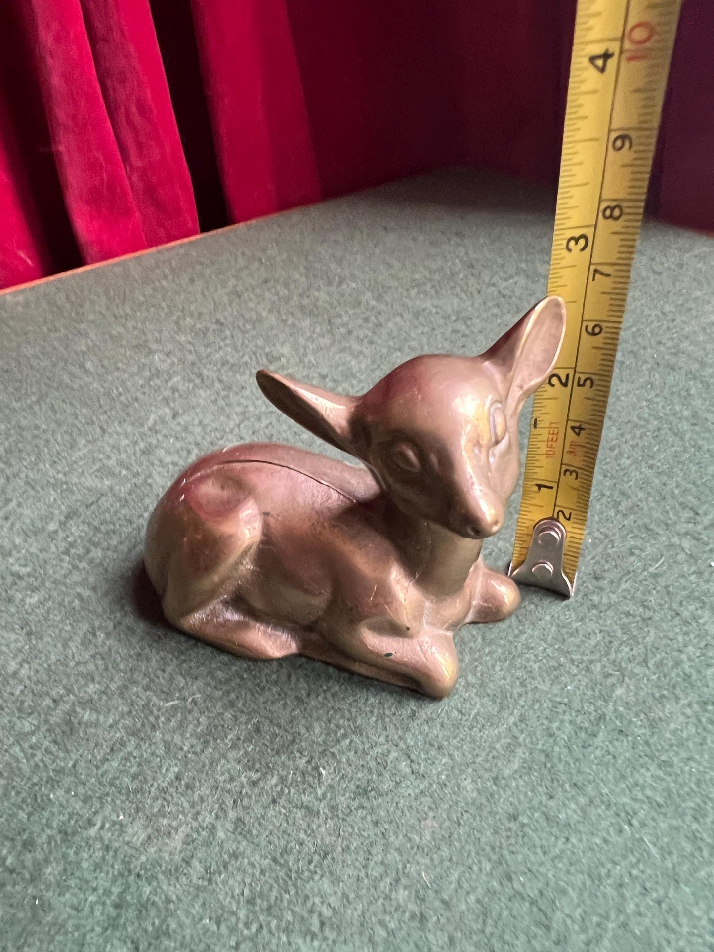 Vintage brass deer figurine. Resting fawn brass paperweight.