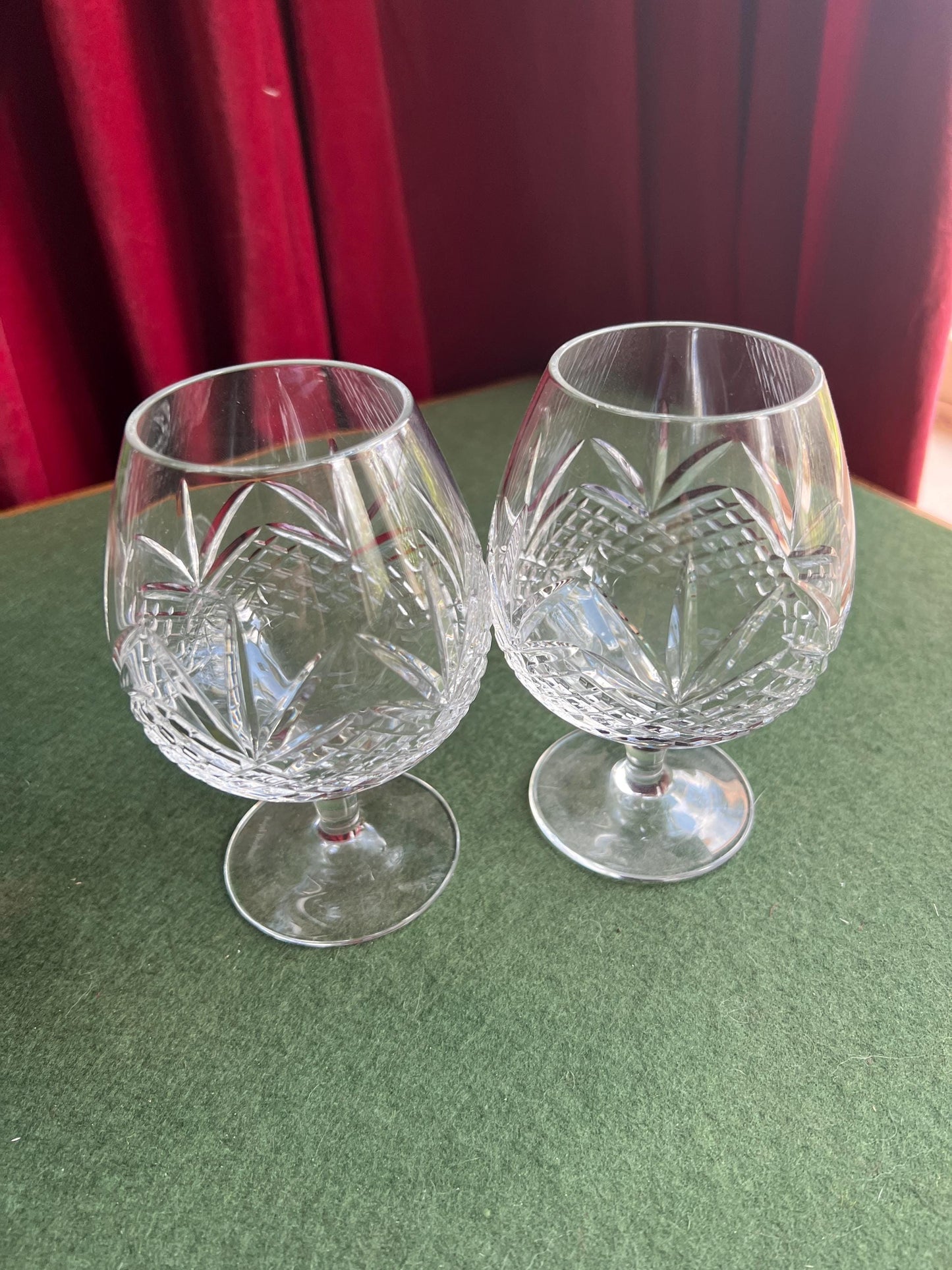 Pair of Royal Doulton Crystal Brandy Glasses Juno Pattern.