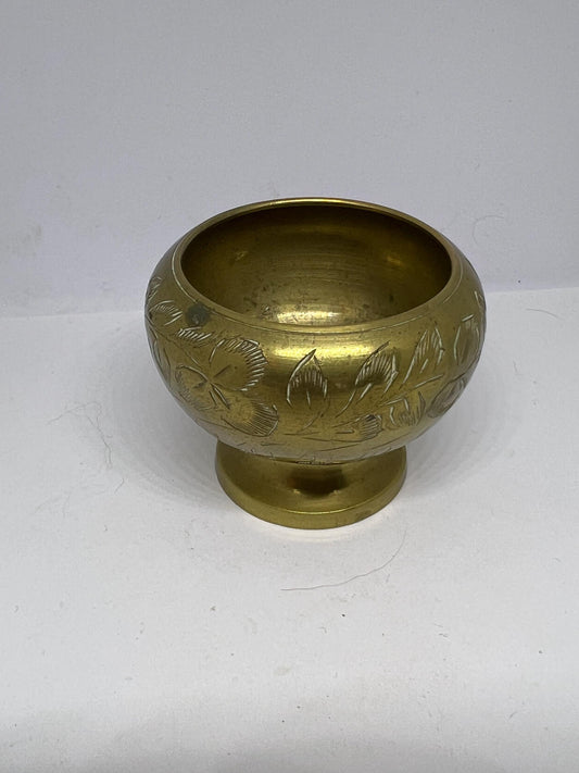 Small footed etched brass decorative bowl. Spiritual offering bowl.