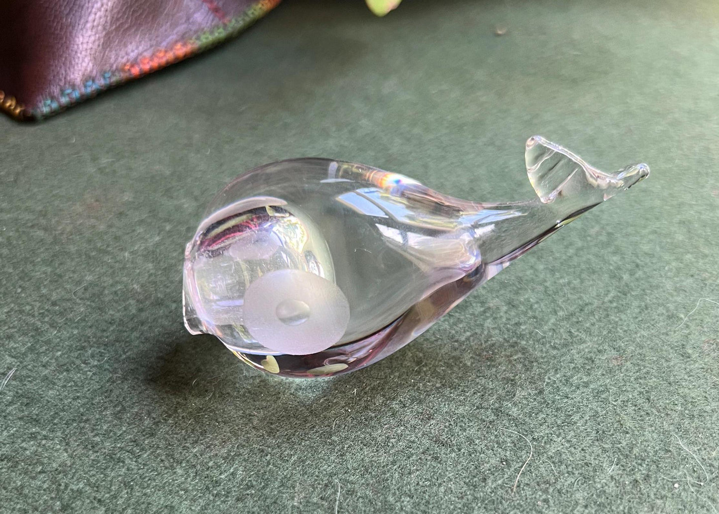 Hadeland Norway Whale Puffer fish Clear Lead Crystal paperweight figurine.