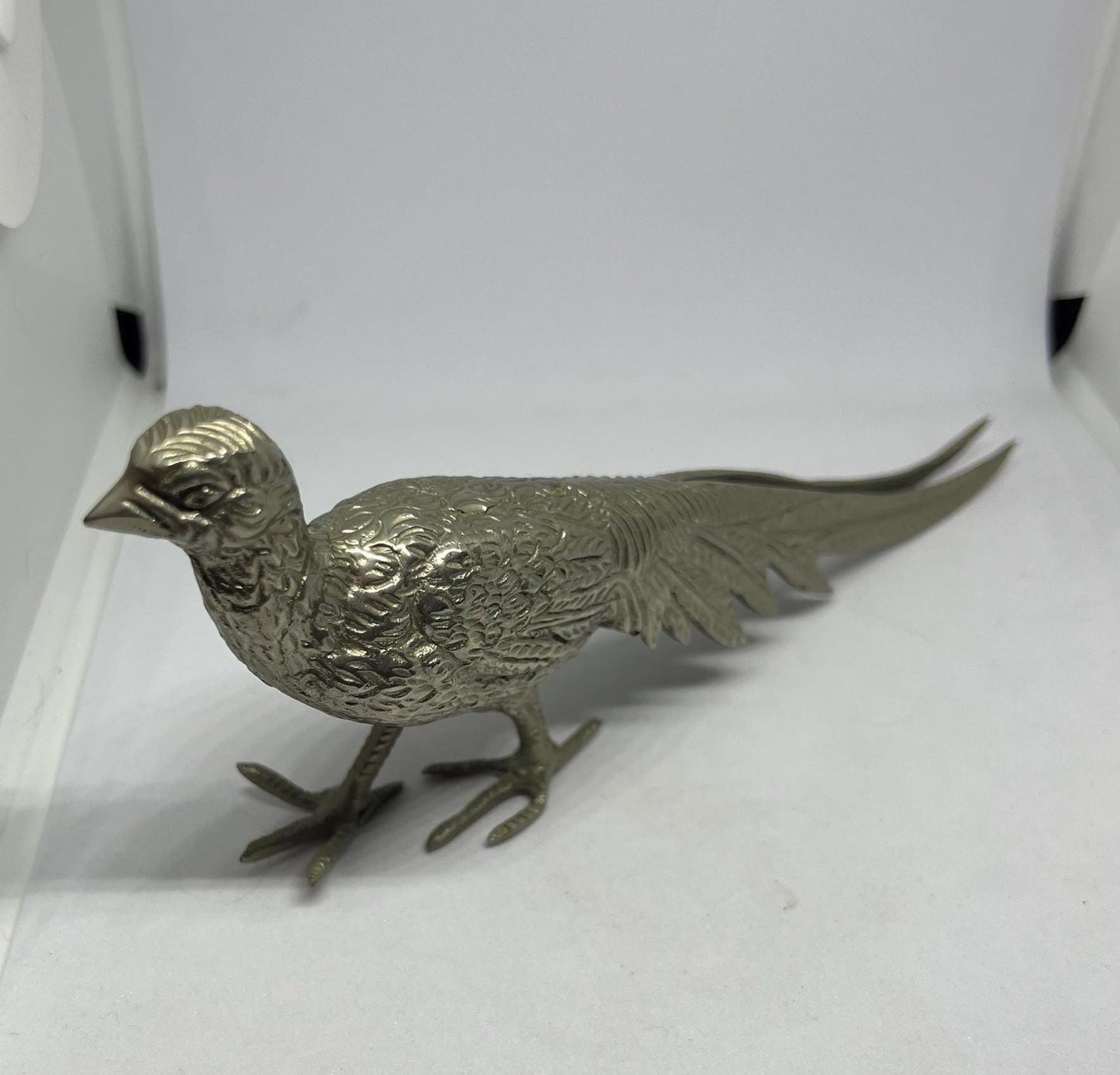 Metal pheasant figurine Vintage silver tone pheasant bird ornament