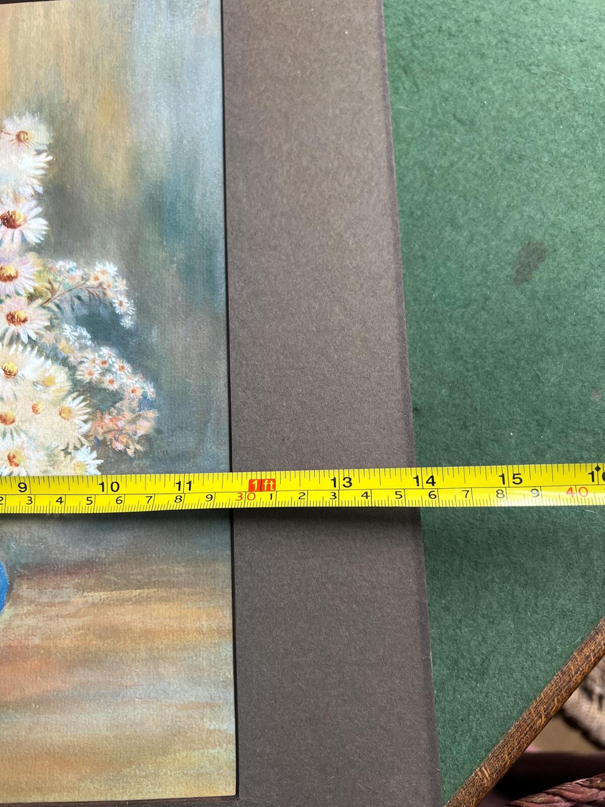 Original 1930s painting Daisies in a blue bowl. Gallery wall decor.