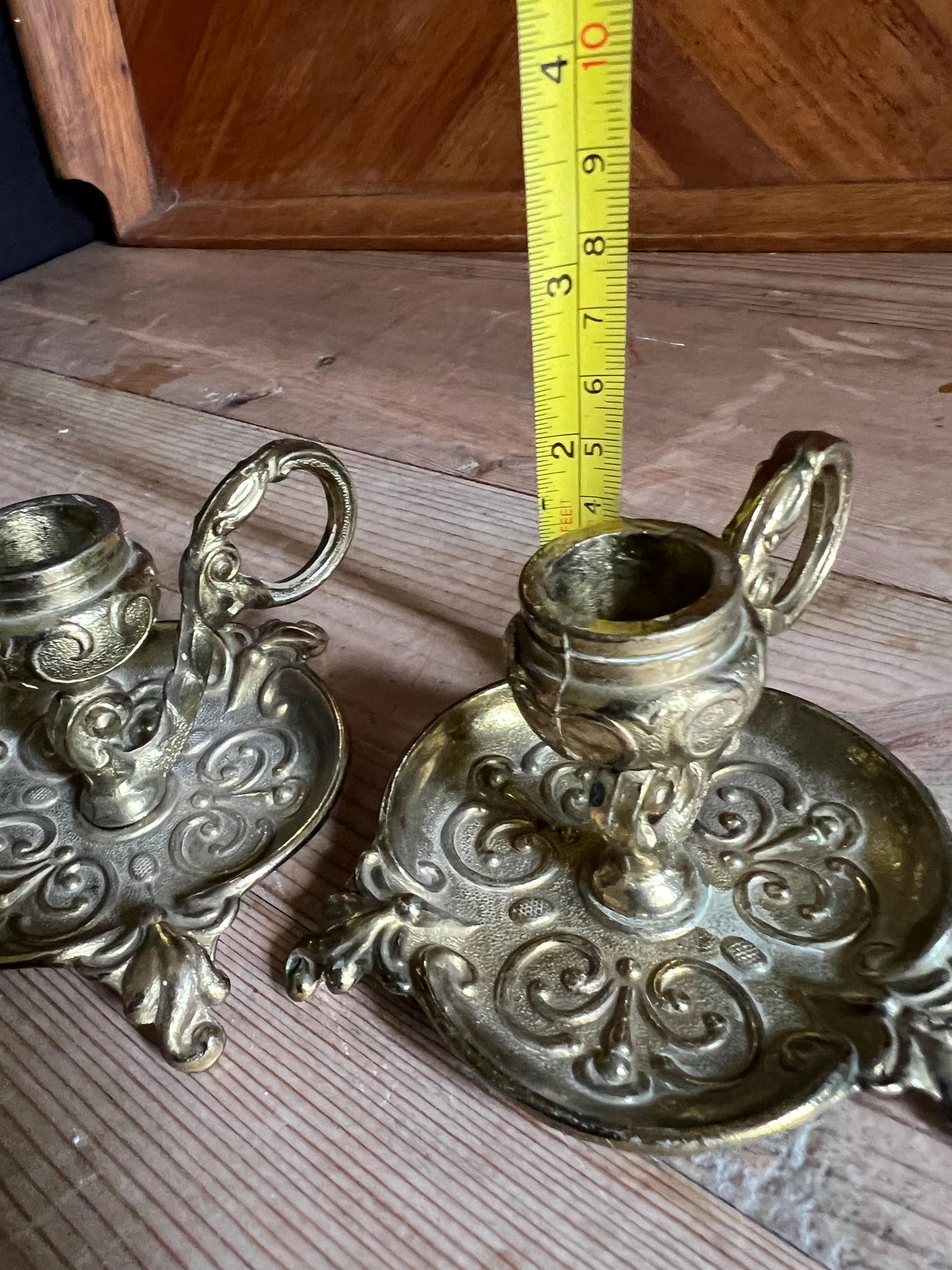 Pair of vintage brass art deco candle sticks.