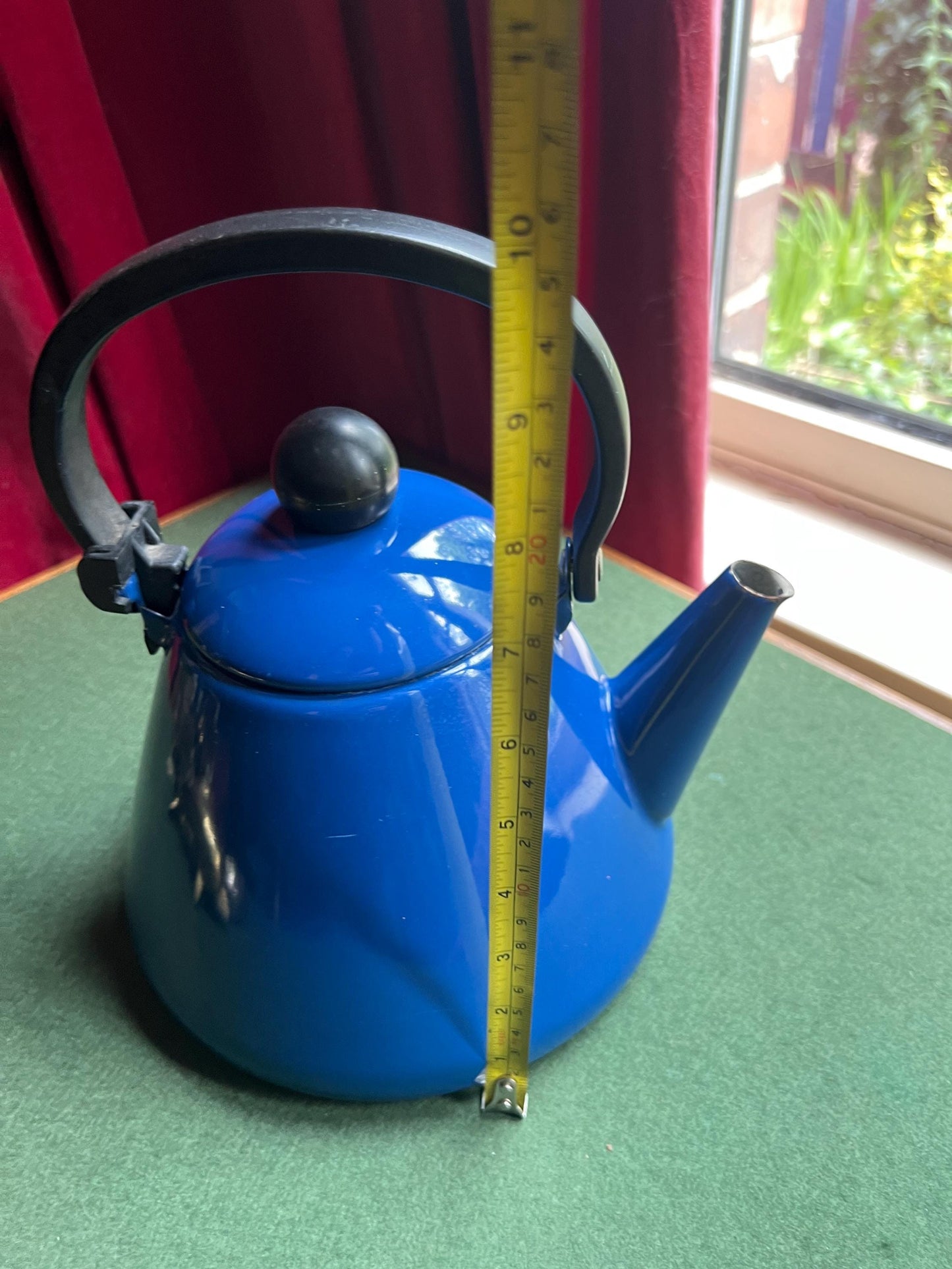 Vintage blue enamel kettle. Stove top kettle.