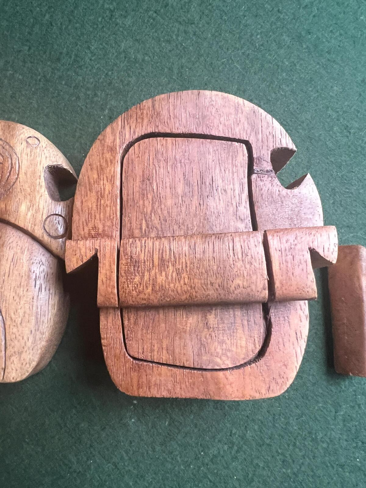 Vintage Handcrafted sheesham wood mushroom puzzle box with hidden compartment.